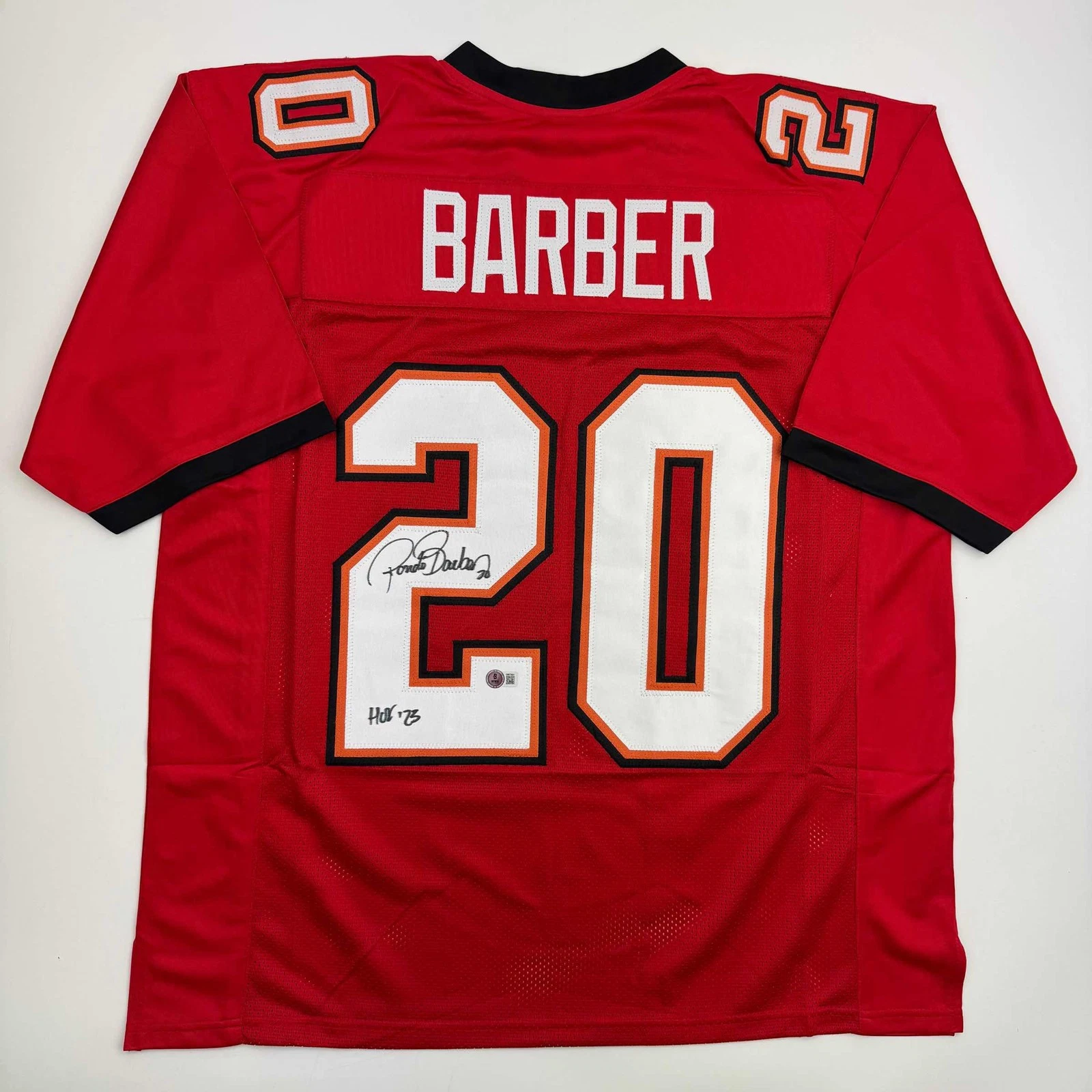 Autographed/Signed Ronde Barber HOF 23 Tampa Bay Red Jersey Beckett BAS COA