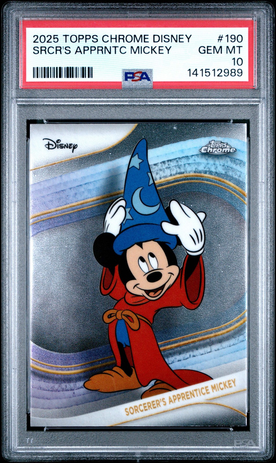 Graded 2025 Topps Chrome Disney Sorcerer's Apprentice Mickey #190 Card PSA 10