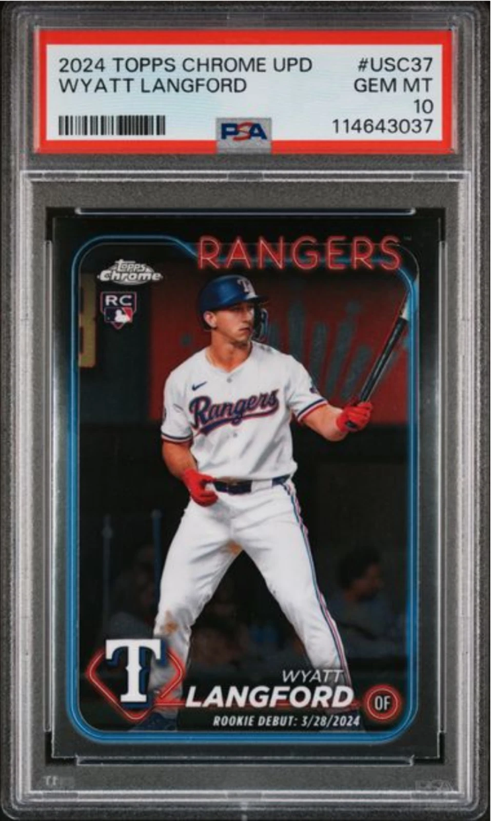 Graded 2024 Topps Chrome UPD Wyatt Langford #USC37 Rookie Baseball Card PSA 10