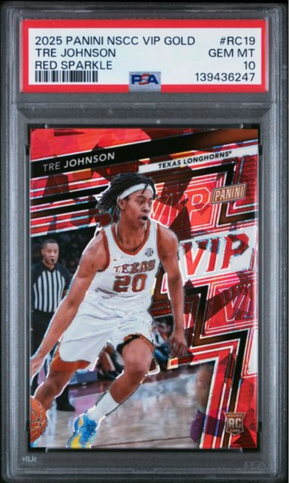 Graded 2024 Panini NSCC VIP Gold Tre Johnson #RC19 Red Sparkle /99 RC PSA 10