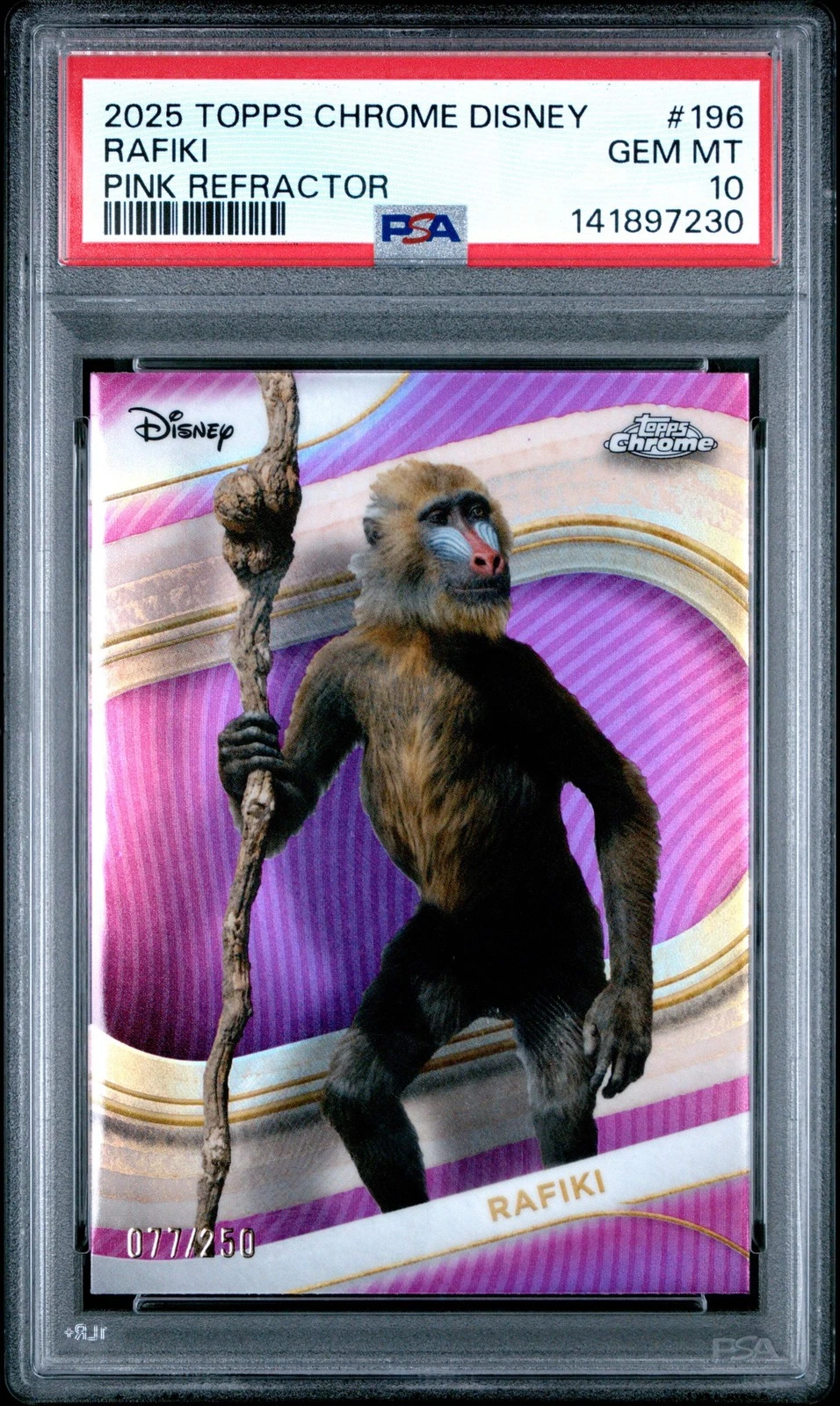 Graded 2025 Topps Chrome Disney Rafiki #196 Pink Refractor #/250 Card PSA 10 Gem