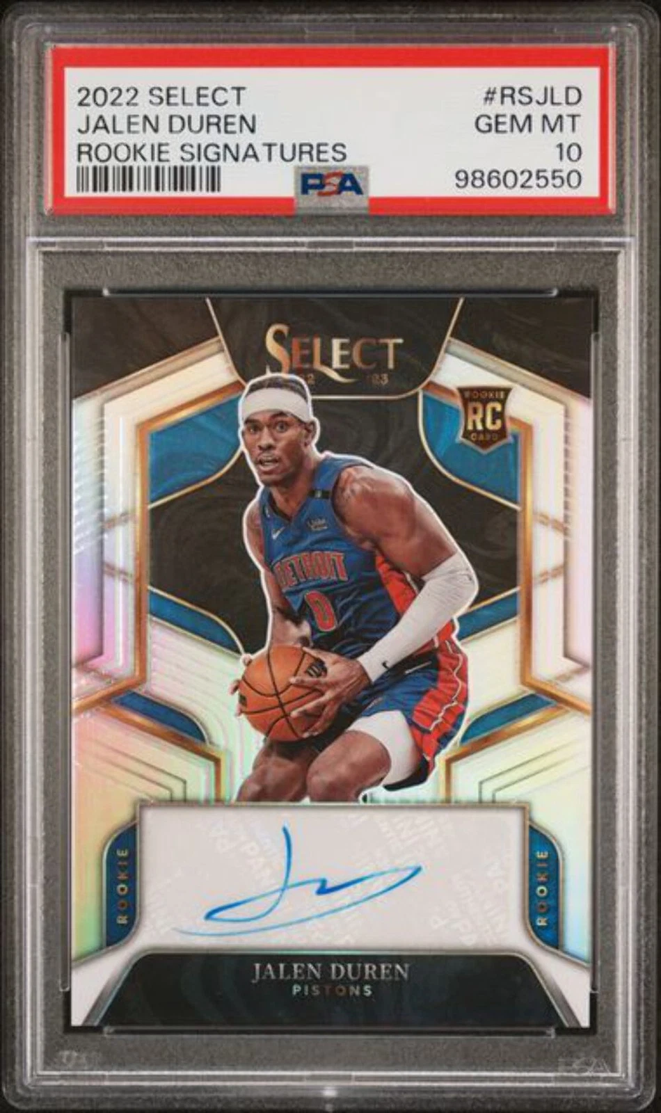 Graded 2022 Panini Select Jalen Duren #RSJLD /249 Rookie Prizm Auto Card PSA 10