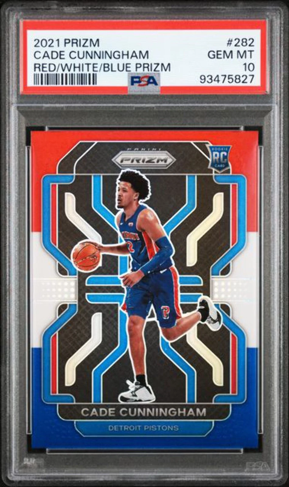 Graded 2021 Panini Prizm Cade Cunningham #282 Red White Blue Rookie Card PSA 10