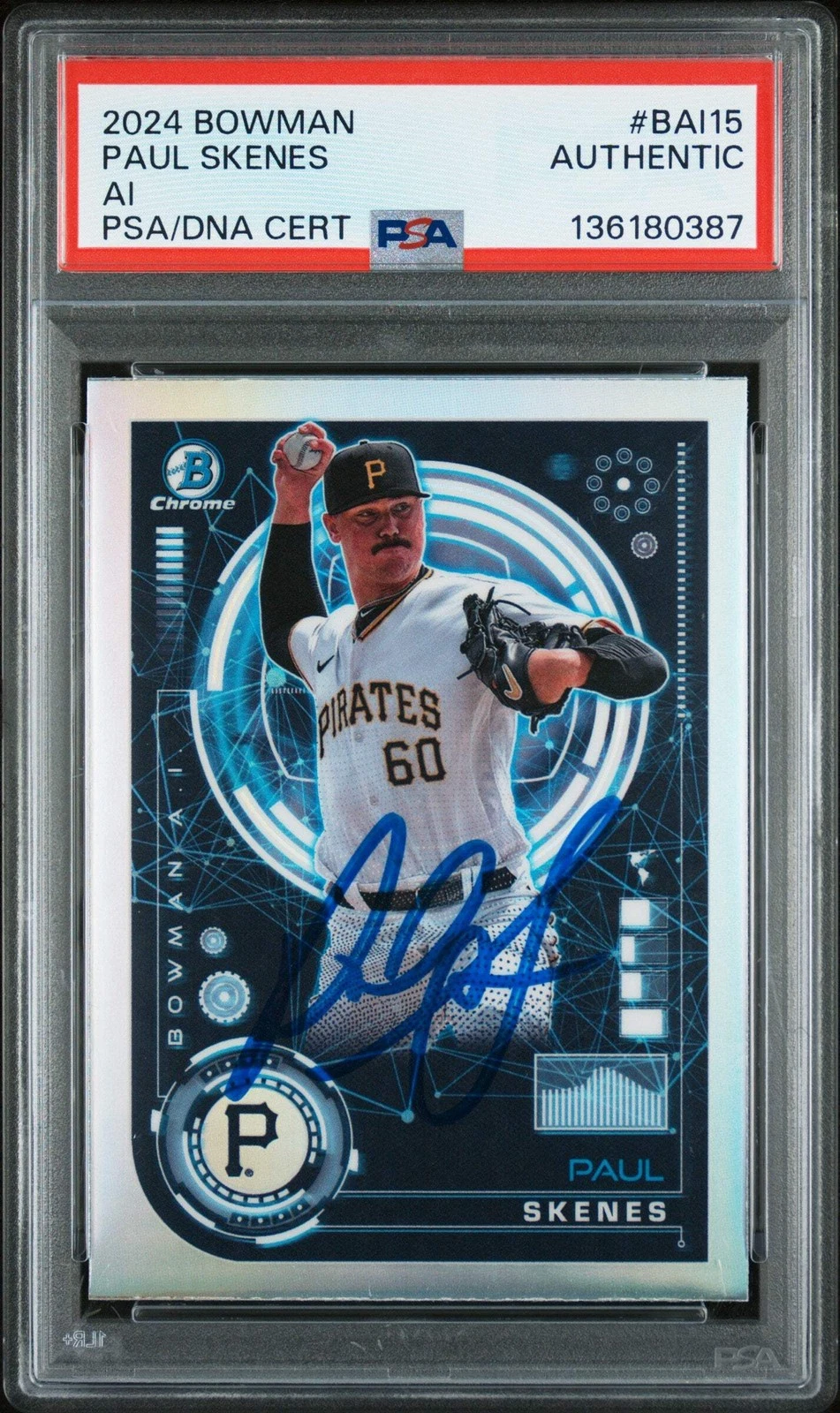 Graded 2024 Topps Bowman Paul Skenes #BAI15 AI Rookie RC Card PSA Authentic Auto