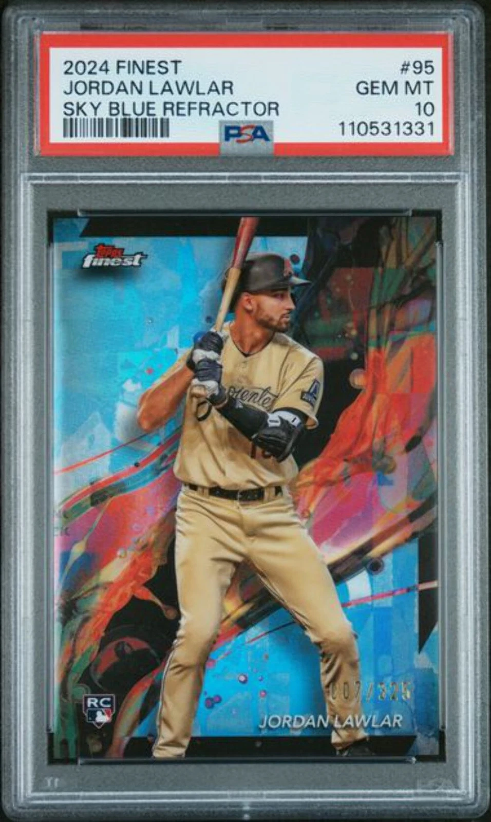 Graded 2024 Topps Finest Jordan Lawlar #95 /325 Sky Blue REF Rookie Card PSA 10