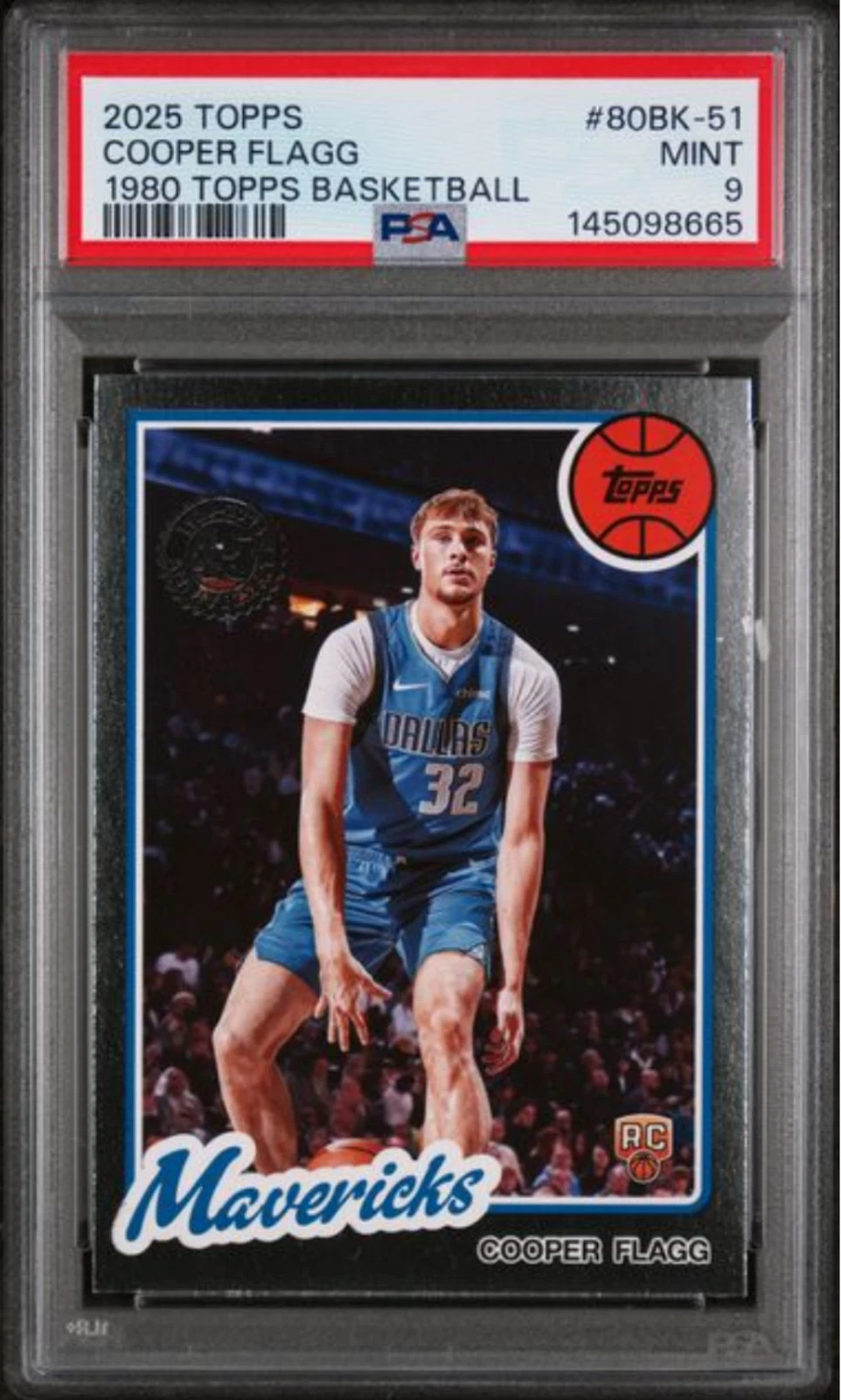 Graded 2025 Topps Cooper Flagg #80BK-51 1980 Topps RC Basketball Card PSA 9