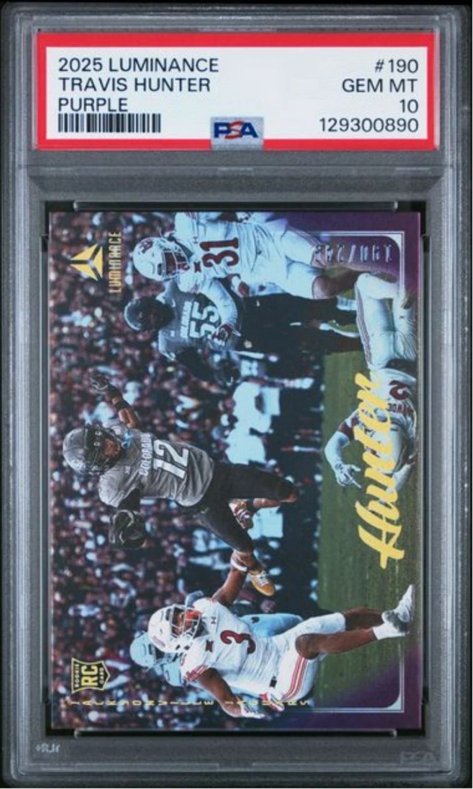 Graded 2025 Luminance Travis Hunter #190 Purple /249 RC Football Card PSA 10