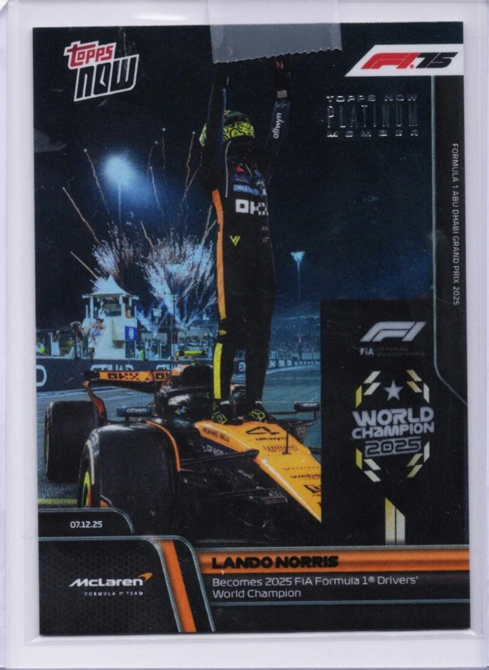 2025 Topps Now F1 Lando Norris #P086 Platinum Member McLaren Team Racing Card