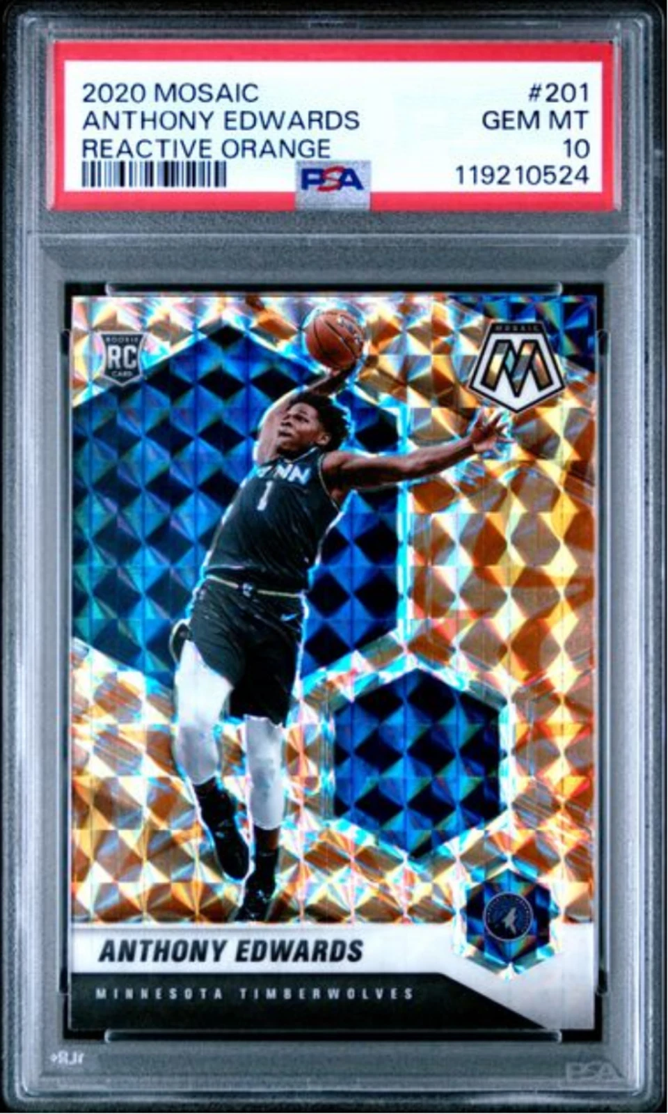 Graded 2020-21 Panini Mosaic Anthony Edwards #201 Reactive Orange RC Card PSA 10