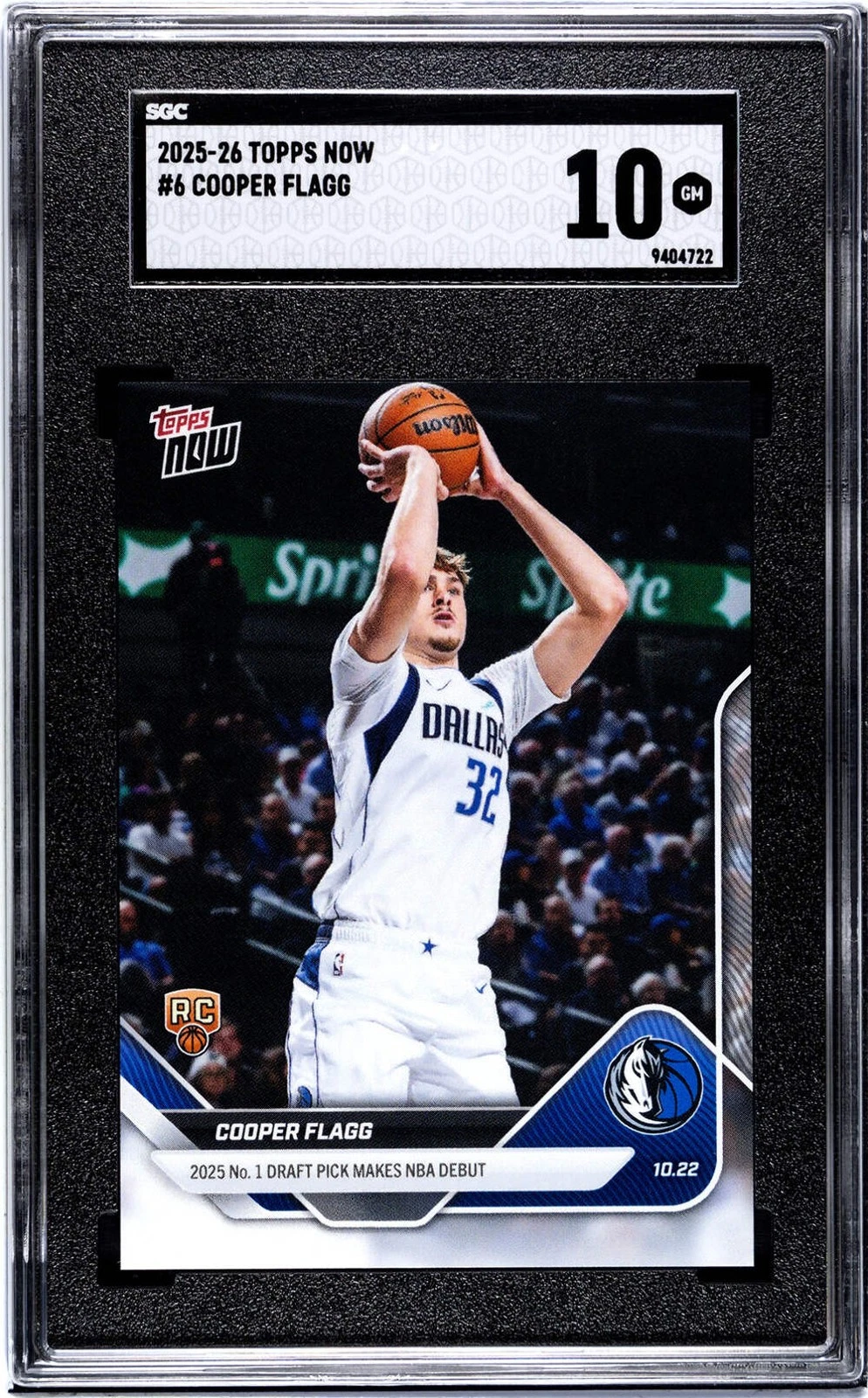 Graded 2025 Topps Now Cooper Flagg #6 Rookie RC Basketball Card SGC 10 Gem Mint
