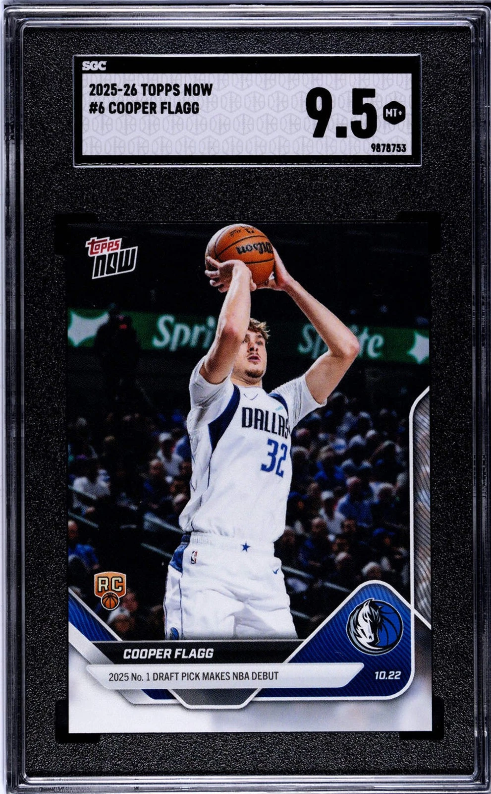 Graded 2025 Topps Now Cooper Flagg #6 Rookie RC Basketball Card SGC 9.5 Mint+