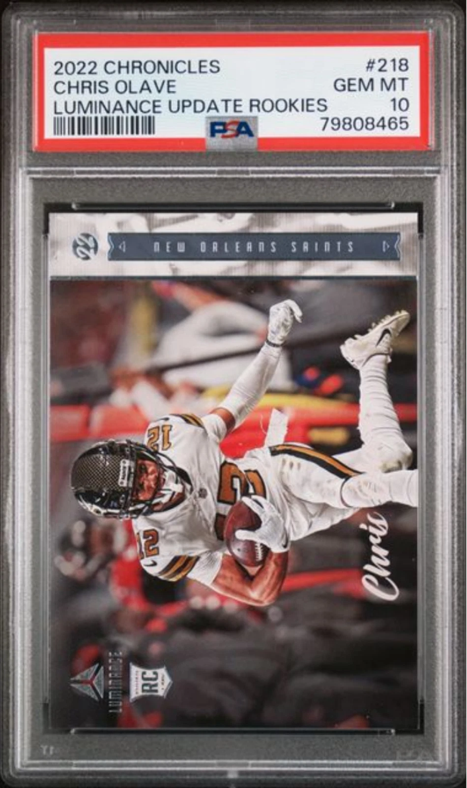 Graded 2022 Chronicles Chris Olave #218 Luminance Update RC Football Card PSA 10