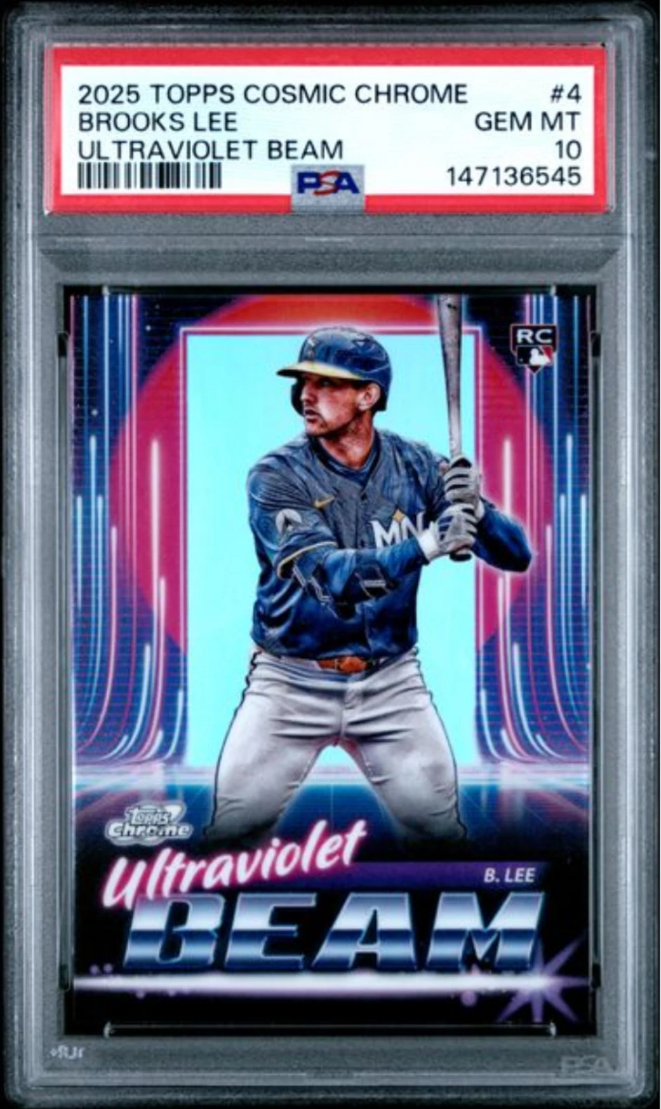 Graded 2025 Topps Cosmic Chrome Brooks Lee #4 Ultraviolet Beam RC Card PSA 10