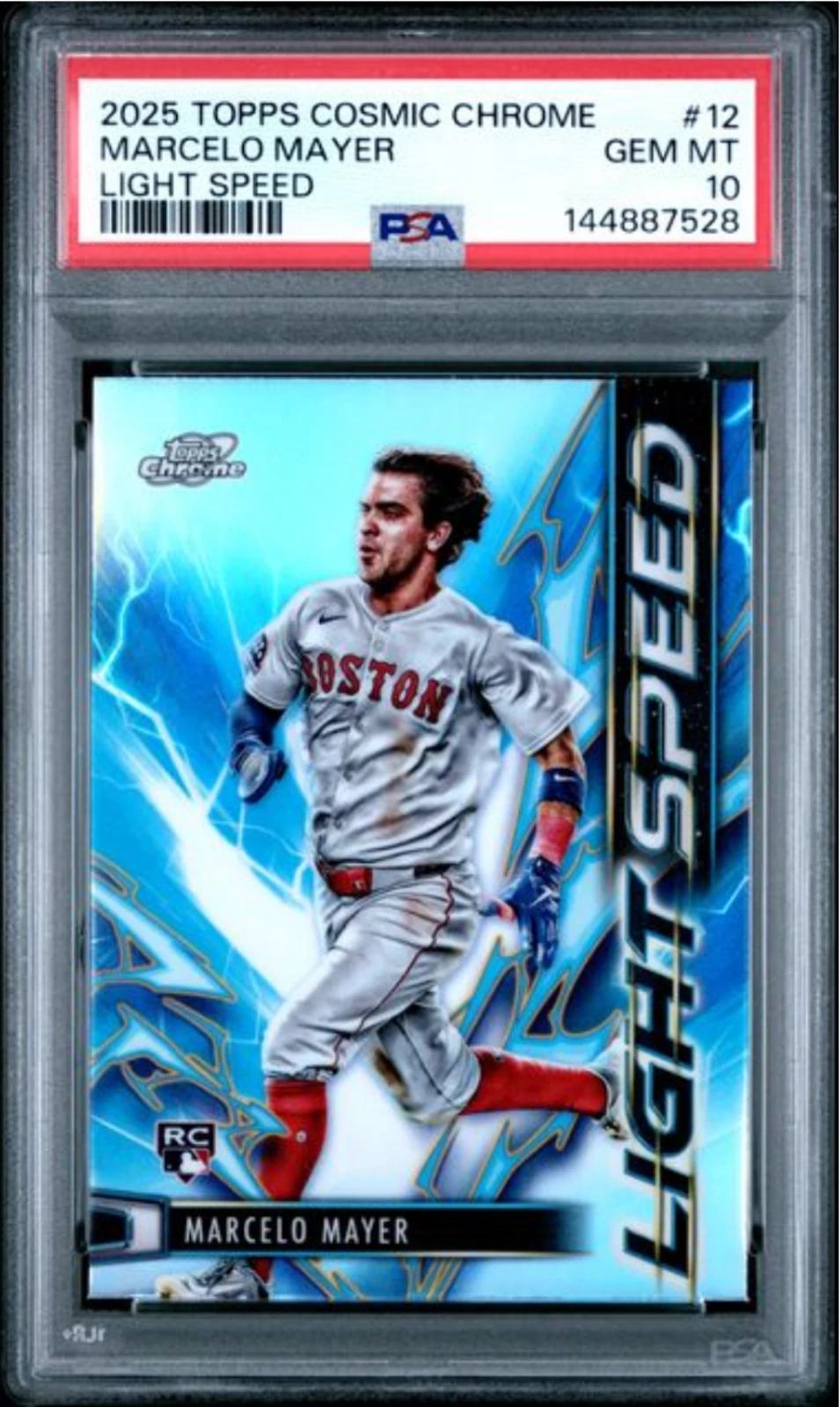 Graded 2025 Cosmic Chrome Marcelo Mayer #12 Light Speed RC Baseball Card PSA 10