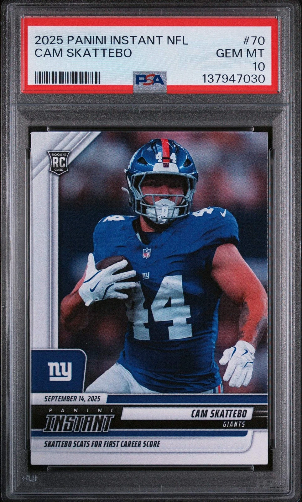 Graded 2025 Panini Instant Cam Skattebo #70 Rookie RC Football Card PSA 10