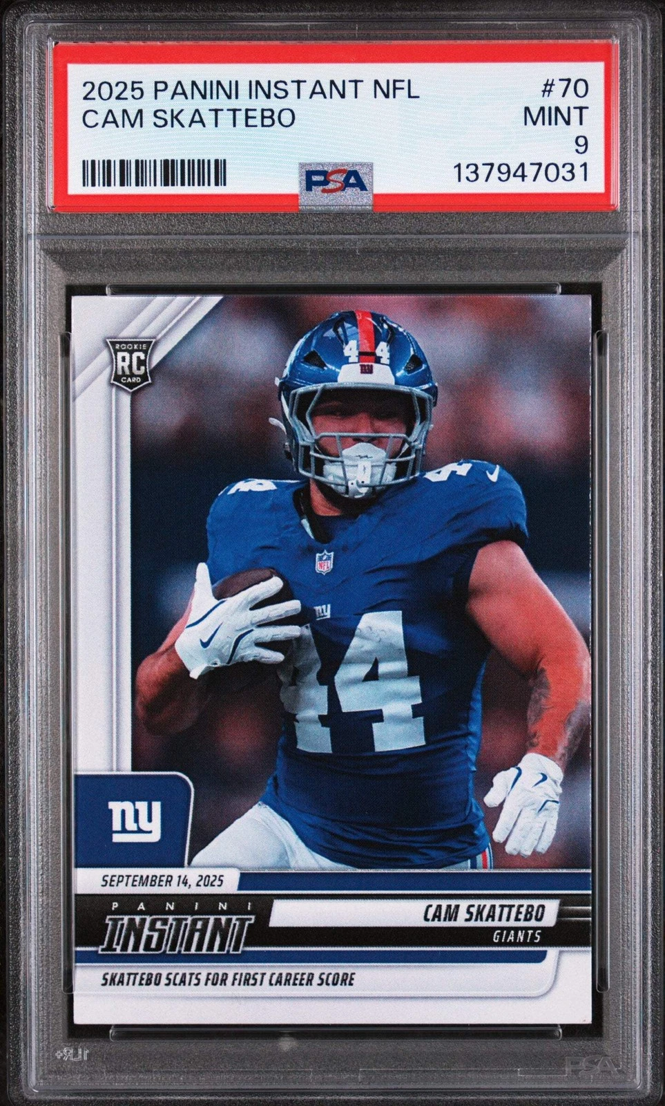 Graded 2025 Panini Instant Cam Skattebo #70 Rookie RC Football Card PSA 9 Mint