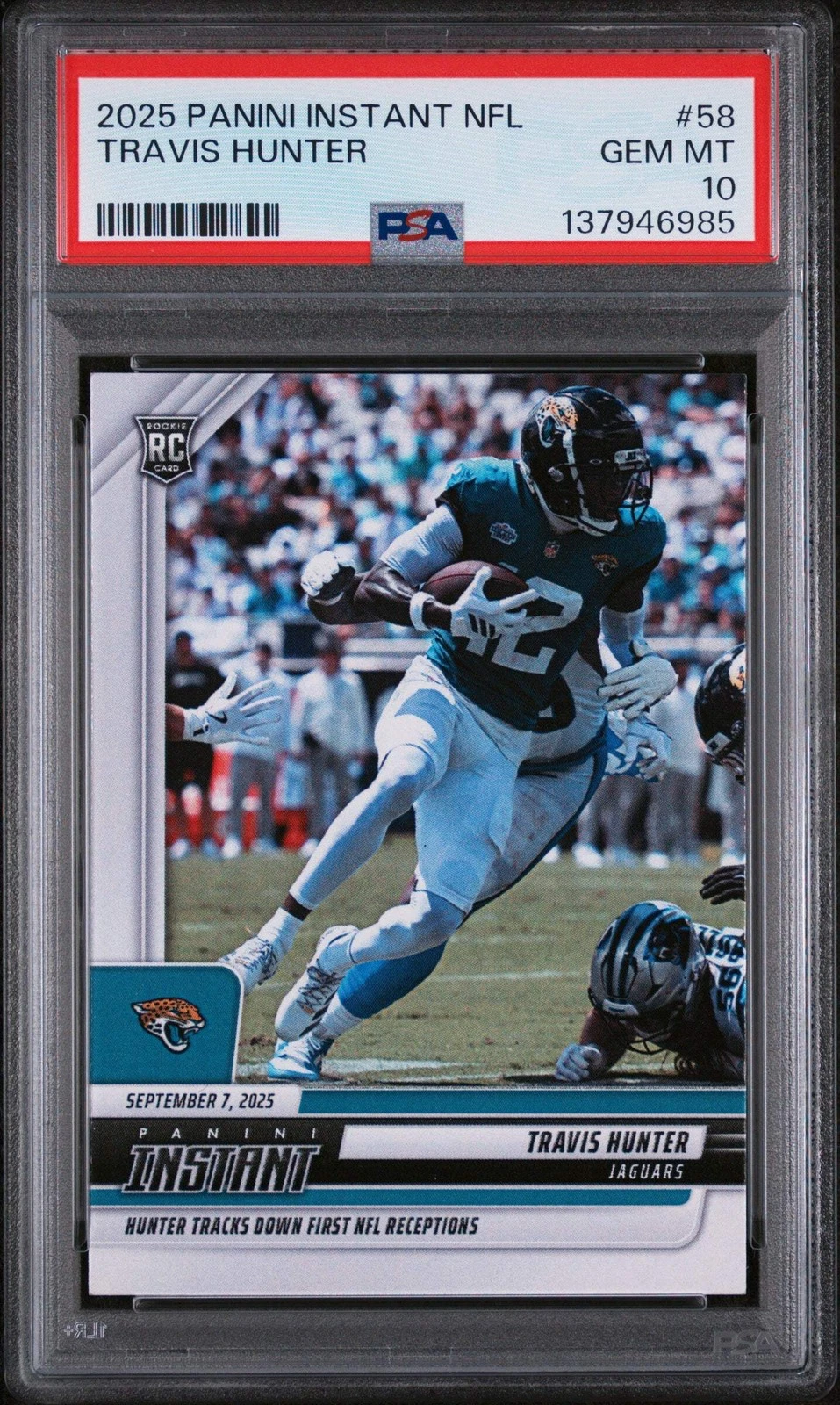 Graded 2025 Panini Instant Travis Hunter #58 Rookie RC Football Card PSA 10