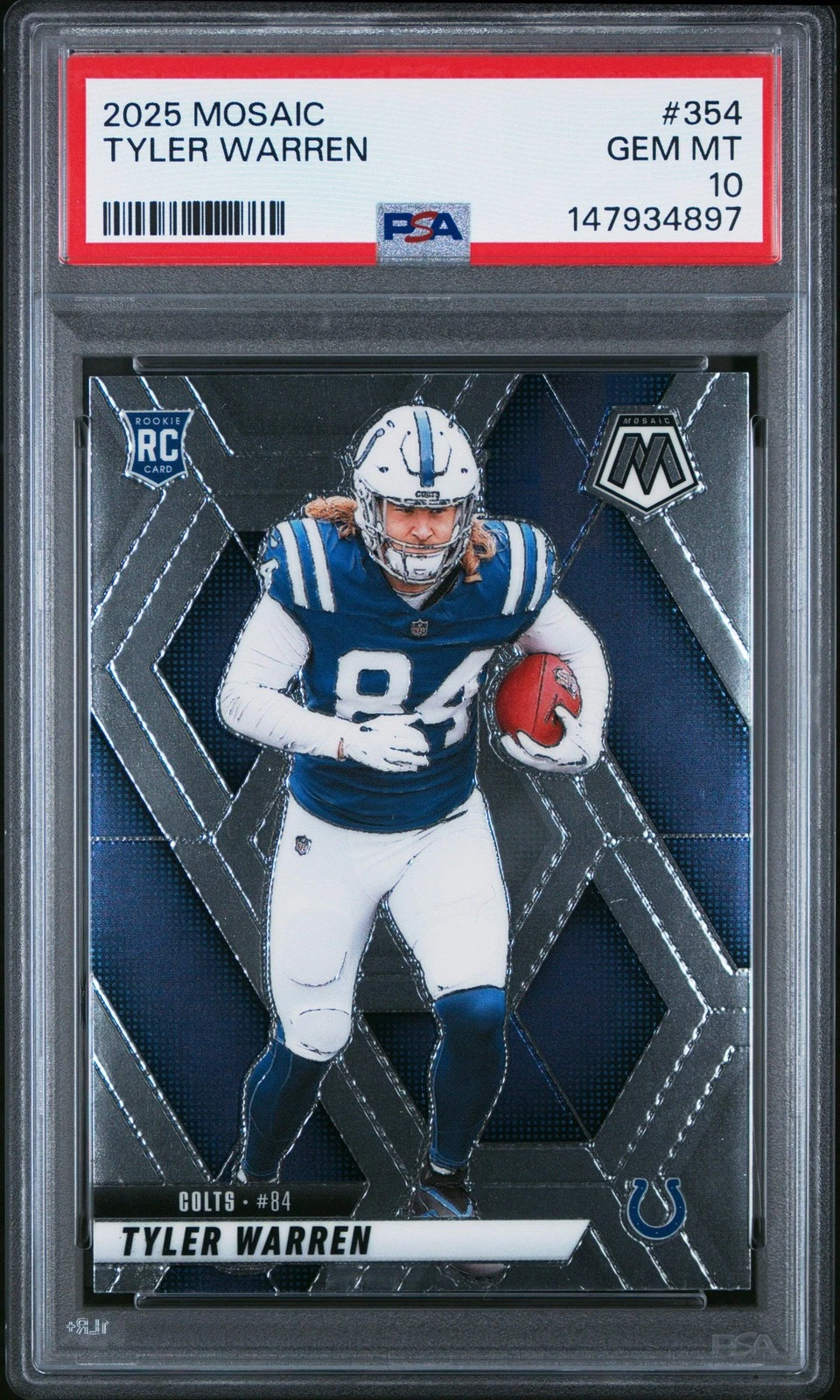 Graded 2025 Panini Mosaic Tyler Warren #354 Rookie RC Football Card PSA 10