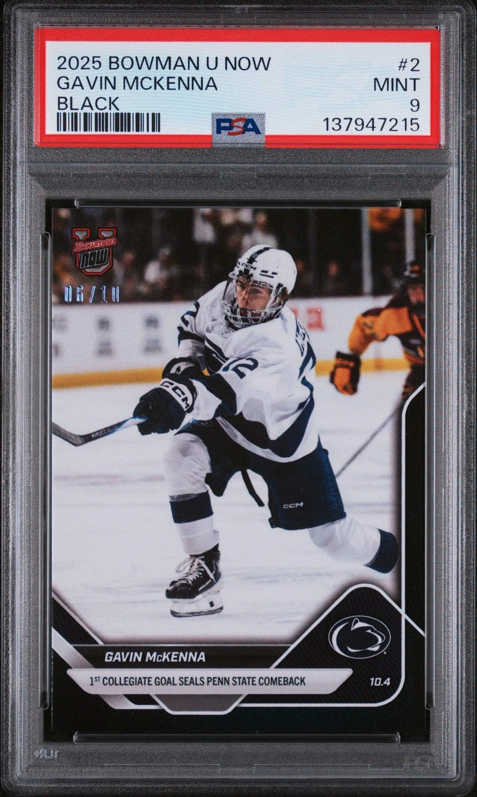 Graded 2025 Bowman U Now Gavin McKenna #2 Black Foil /10 RC Hockey Card PSA 9
