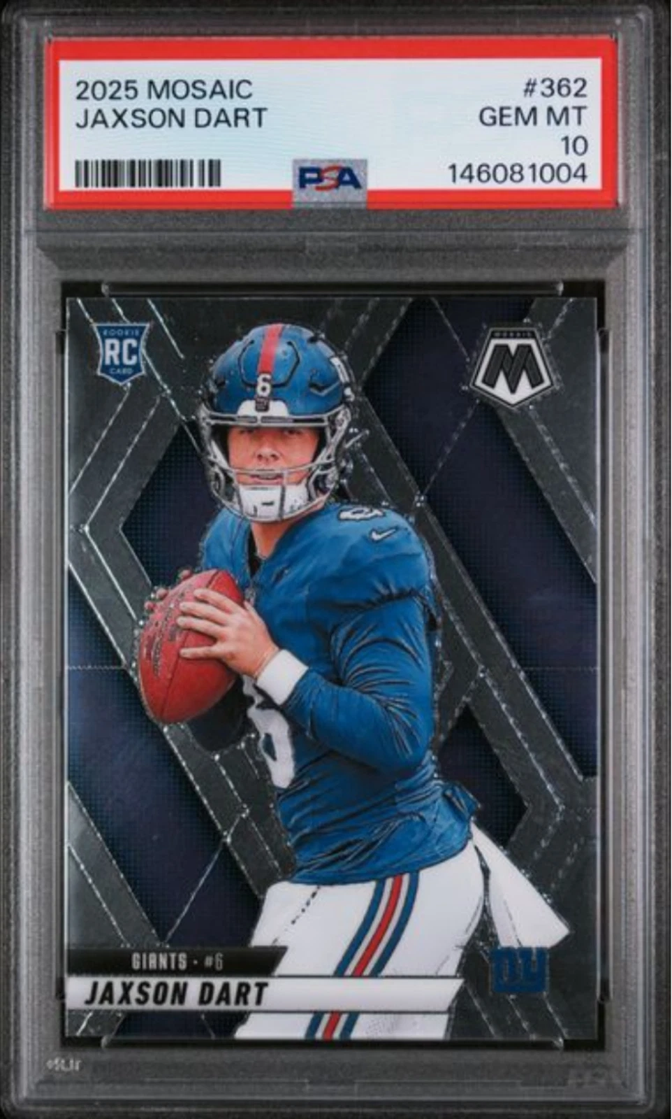 Graded 2025 Panini Mosaic Jaxson Dart #362 Rookie Football Card PSA 10 Gem Mint