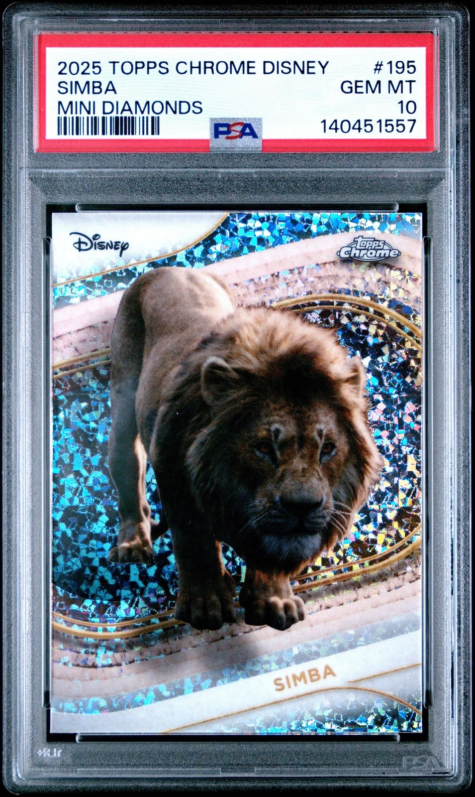 Graded 2025 Topps Chrome Disney Simba #195 Mini Diamonds Lion King Card PSA 10