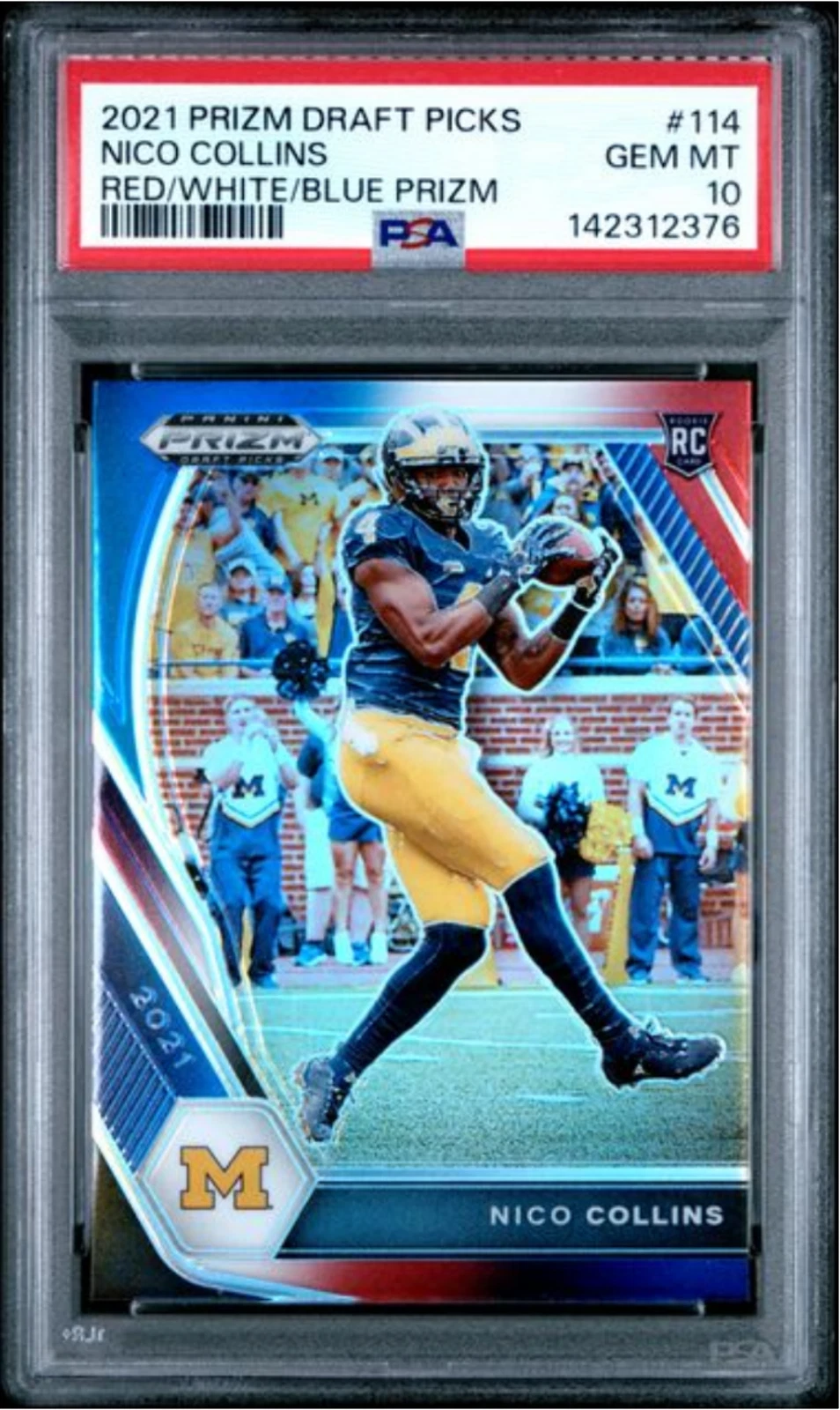 Graded 2021 Panini Prizm Draft Picks Nico Collins #114 RWB Rookie Card PSA 10