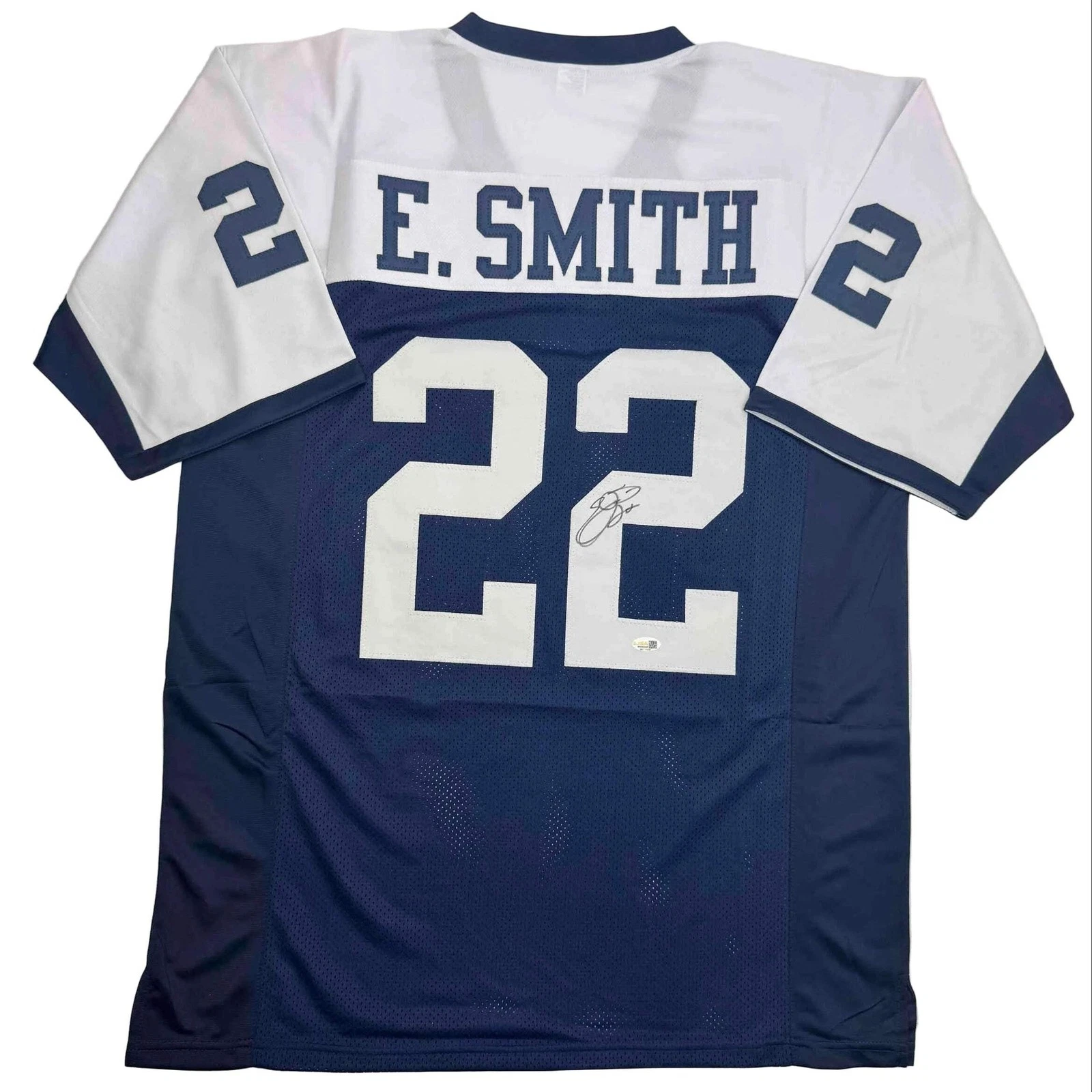 Autographed/Signed Emmitt Smith Dallas Thanksgiving Football Jersey Beckett COA
