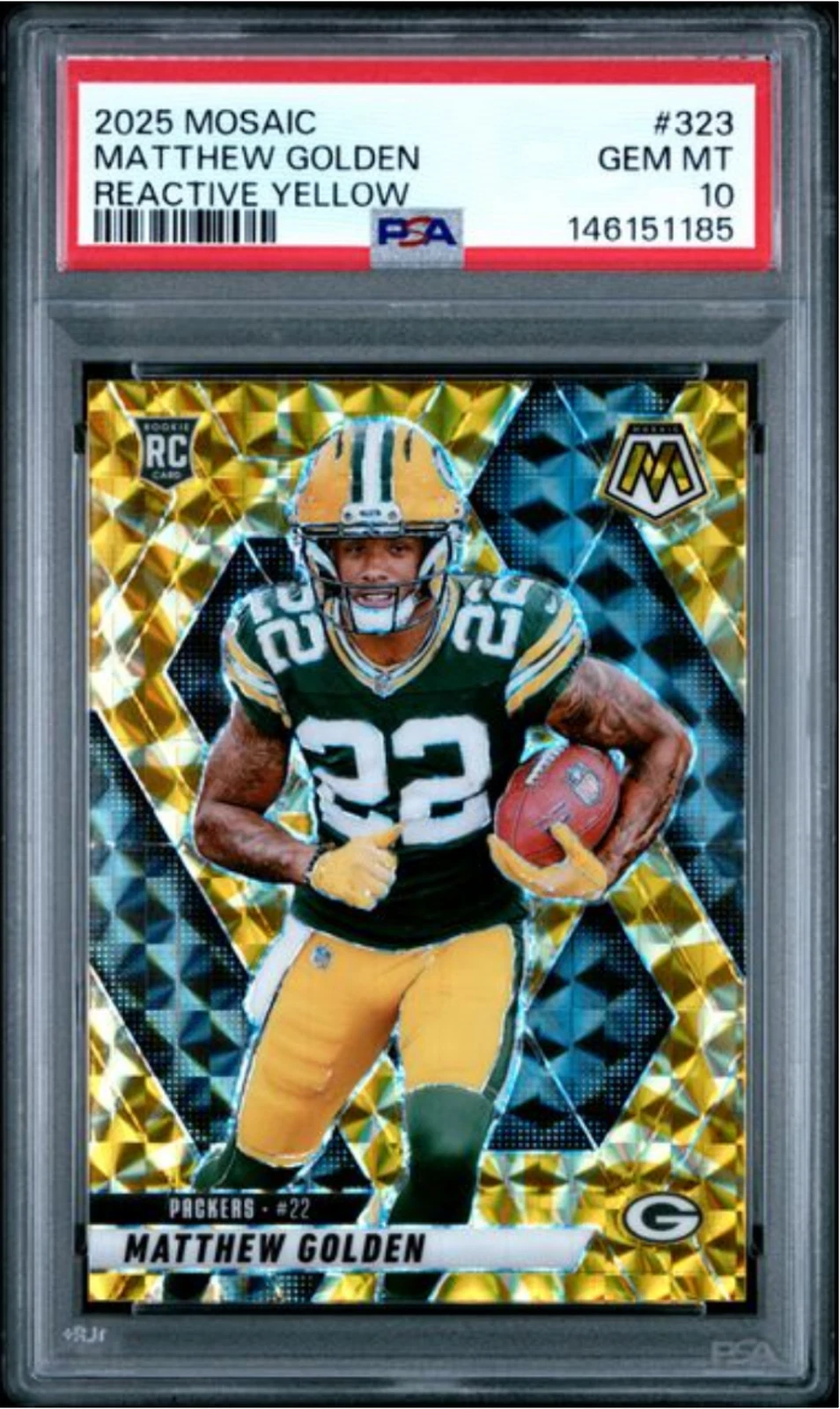 Graded 2025 Panini Mosaic Matthew Golden #323 Reactive Yellow Rookie Card PSA 10