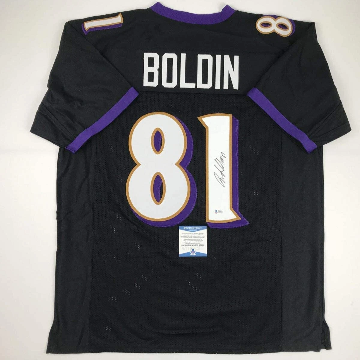 Autographed/Signed ANQUAN BOLDIN Baltimore Black Football Jersey Beckett BAS COA
