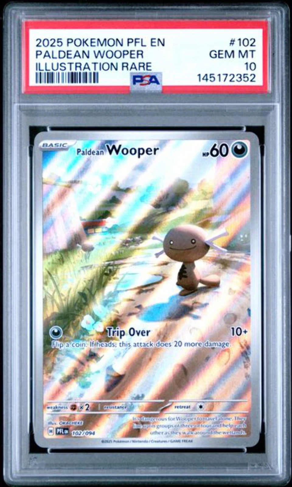 Graded 2025 Pokemon PFL EN Paldean Wooper #102 Illustration Rare Card PSA 10 Gem