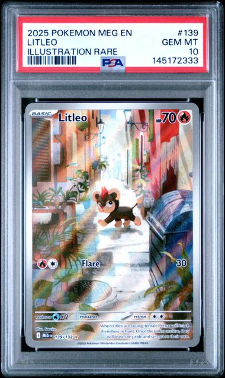 Graded 2025 Pokemon MEG EN Litleo #139 Illustration Rare Card PSA 10 Gem Mint
