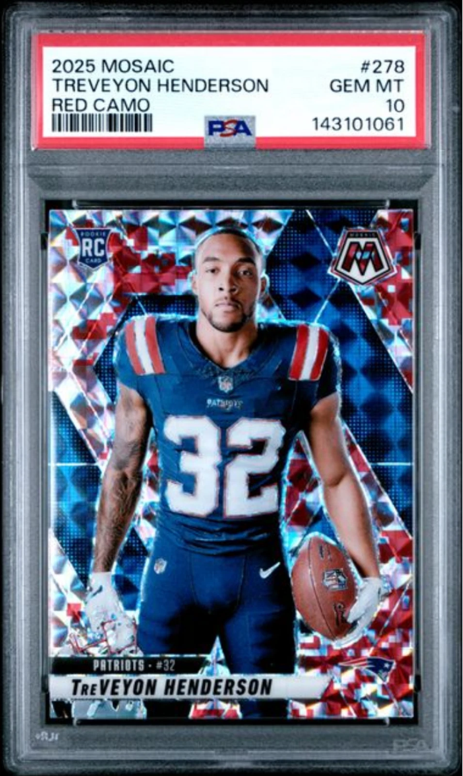Graded 2025 Panini Mosaic TreVeyon Henderson #278 Red Camo Rookie RC Card PSA 10