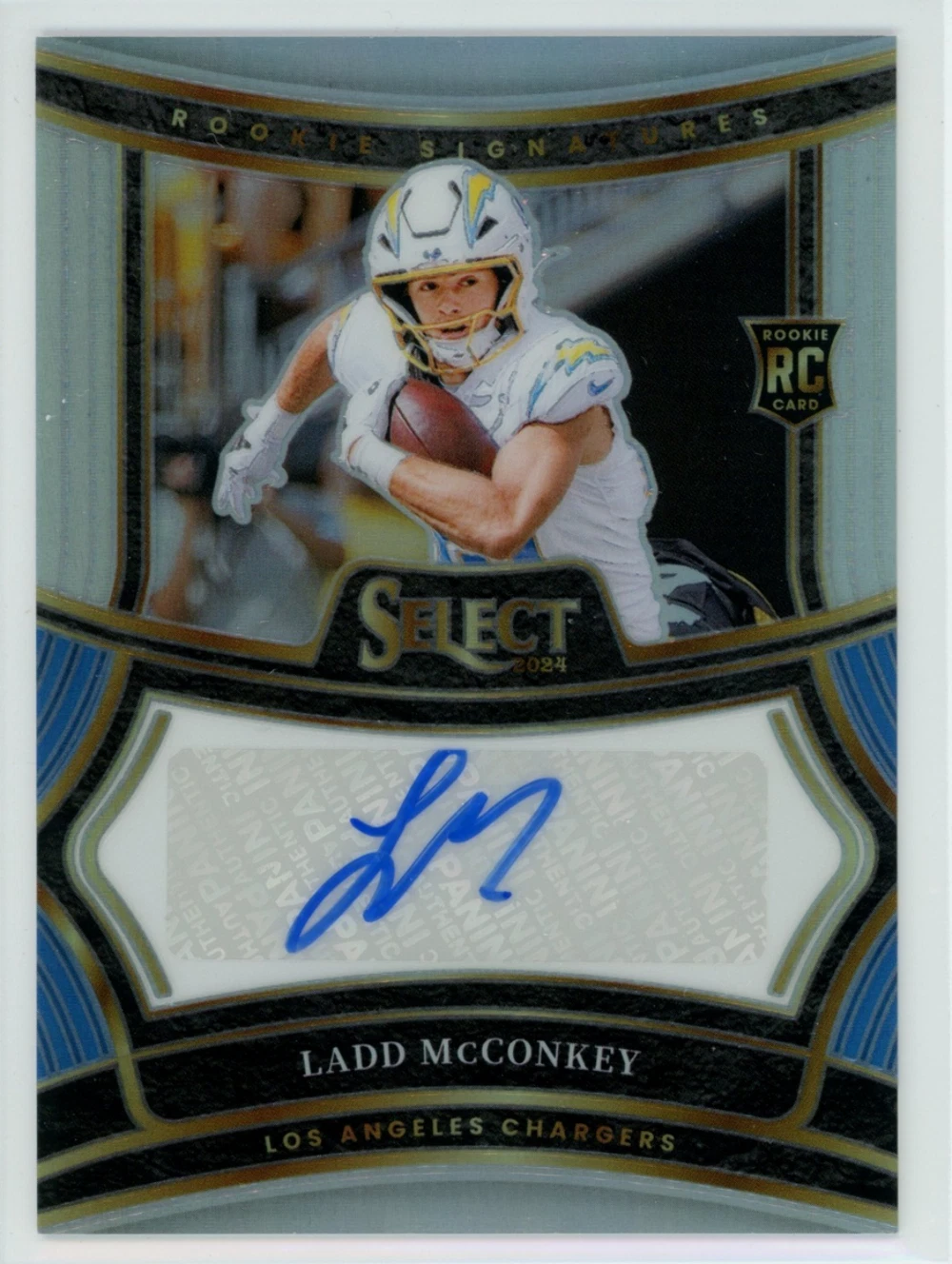 2024 Panini Select Ladd McConkey #RSP-LMY Silver Prizm Auto /399 Rookie RC Card