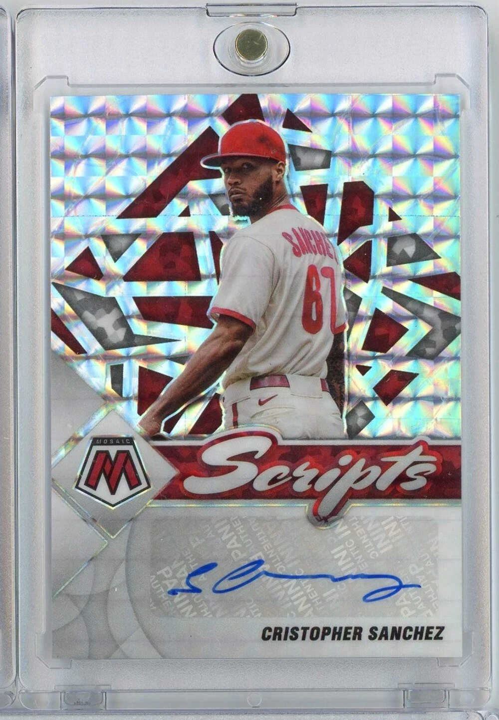 2022 Panini Mosaic Cristopher Sanchez SCCS Scripts Mosaic Prizm Auto Rookie Card