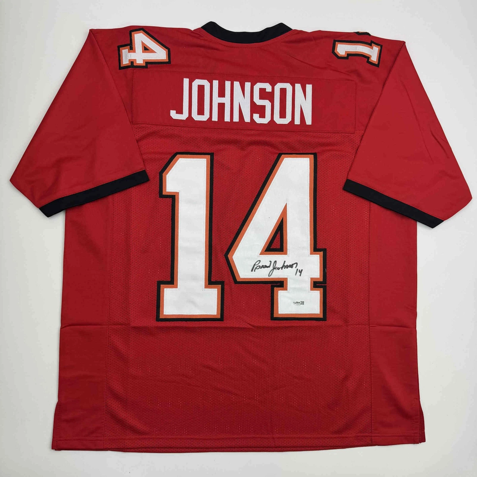 Autographed/Signed Brad Johnson Tampa Bay Red Football Jersey Beckett BAS COA