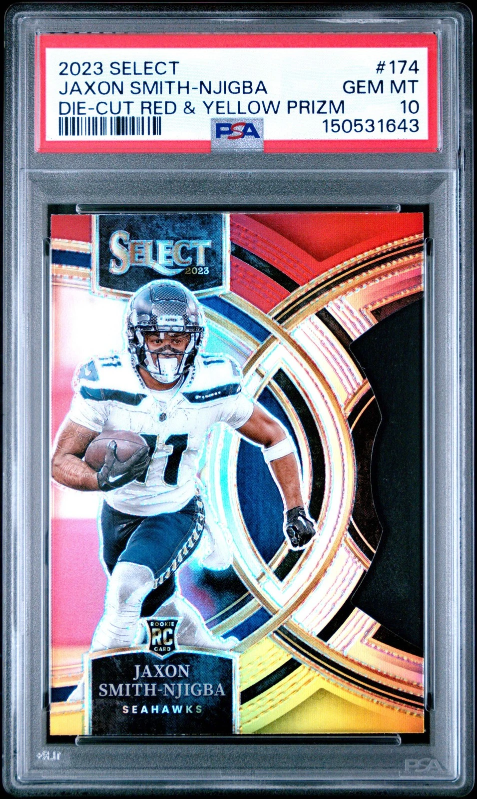 Graded 2023 Panini Select Jaxon Smith-Njigba #174 Red Yellow Rookie Card PSA 10