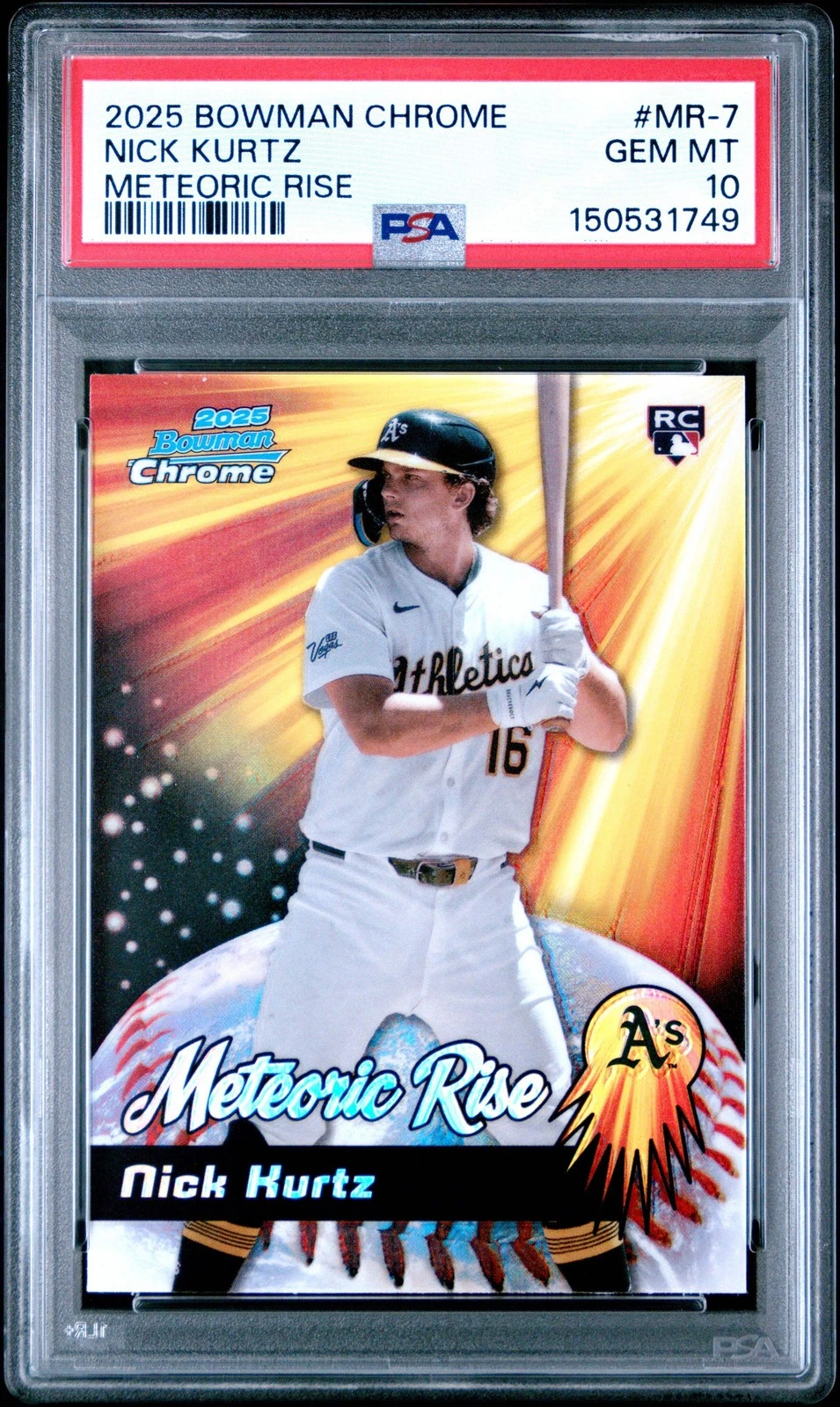 Graded 2025 Topps Bowman Chrome Nick Kurtz #MR7 Meteoric Rise Rookie Card PSA 10