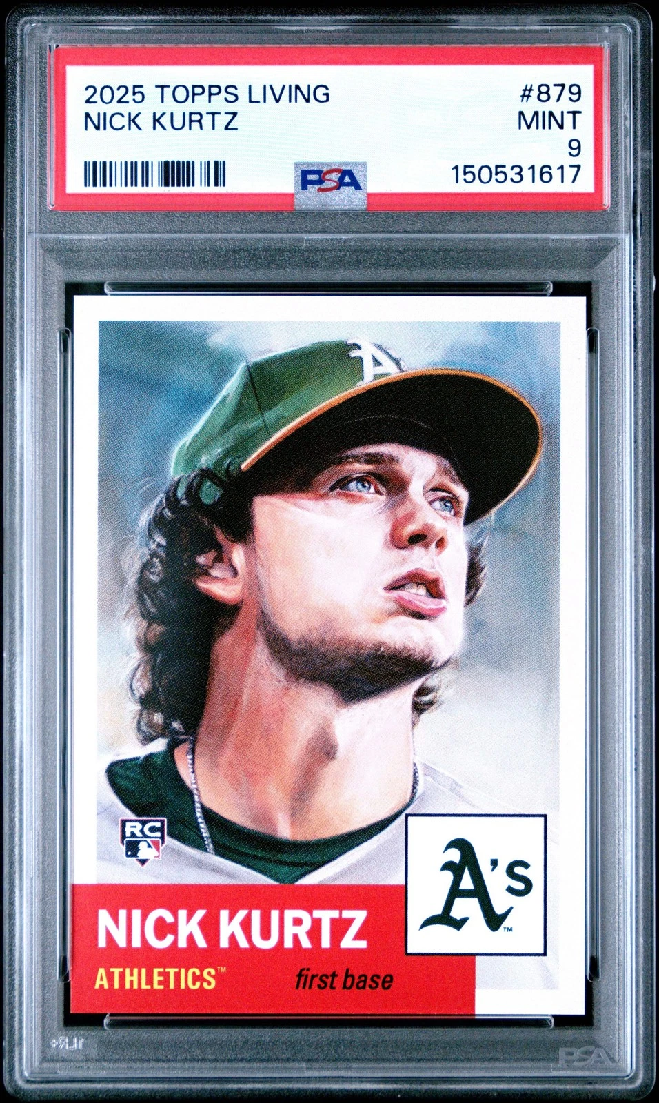 Graded 2025 Topps Living Nick Kurtz #879 Rookie RC Baseball Card PSA 9 Mint