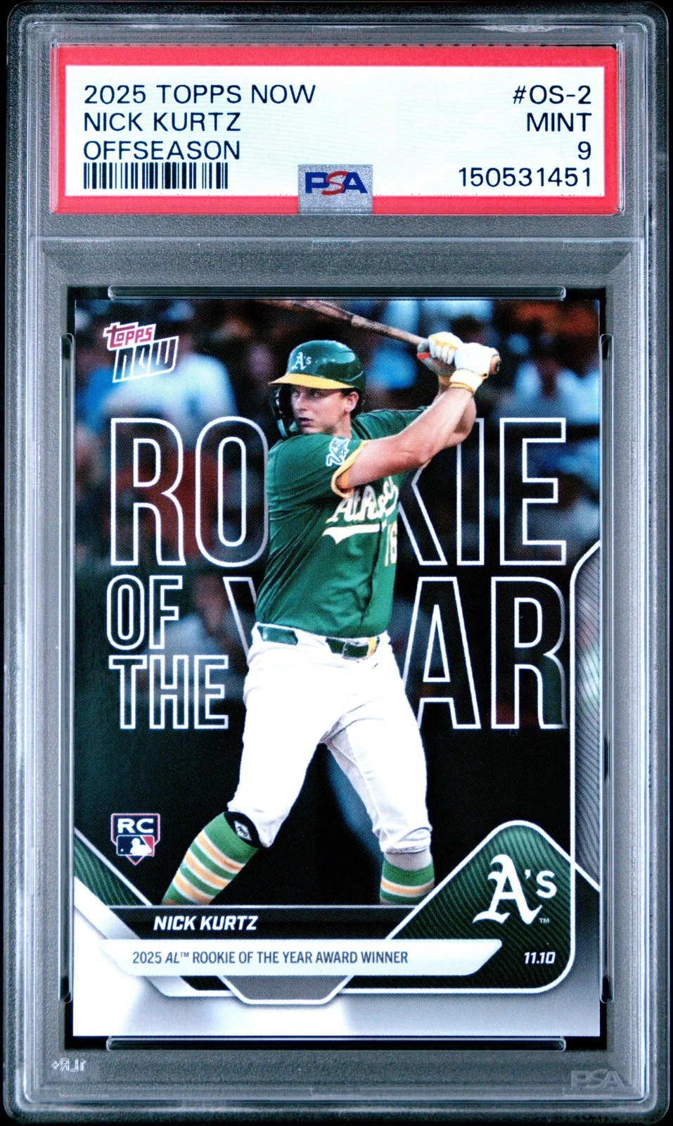 Graded 2025 Topps Now Nick Kurtz #OS2 Offseason Rookie RC Baseball Card PSA 9 Mi