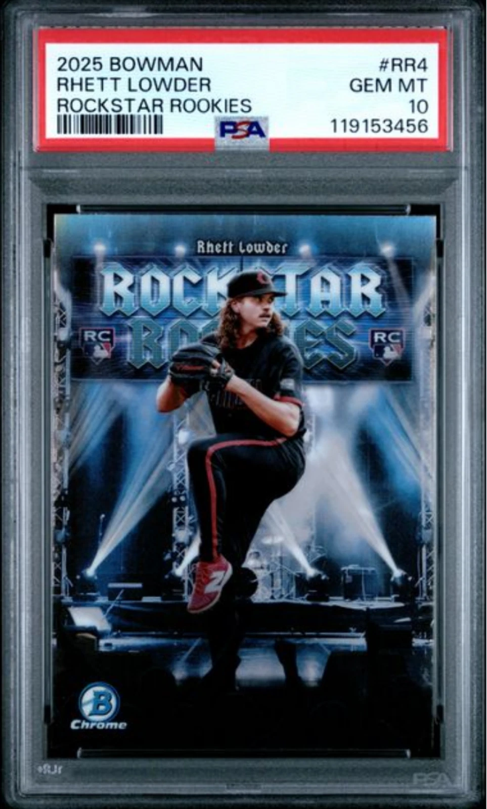 Graded 2025 Bowman Rhett Lowder #RR4 Rockstar Rookies RC Baseball Card PSA 10