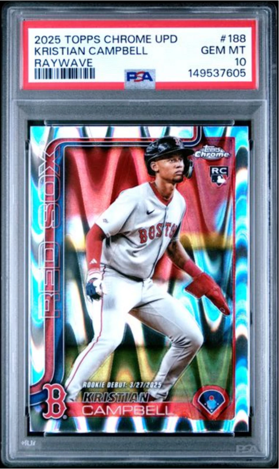 Graded 2025 Topps Finest Kristian Campbell #188 Raywave RC Baseball Card PSA 10