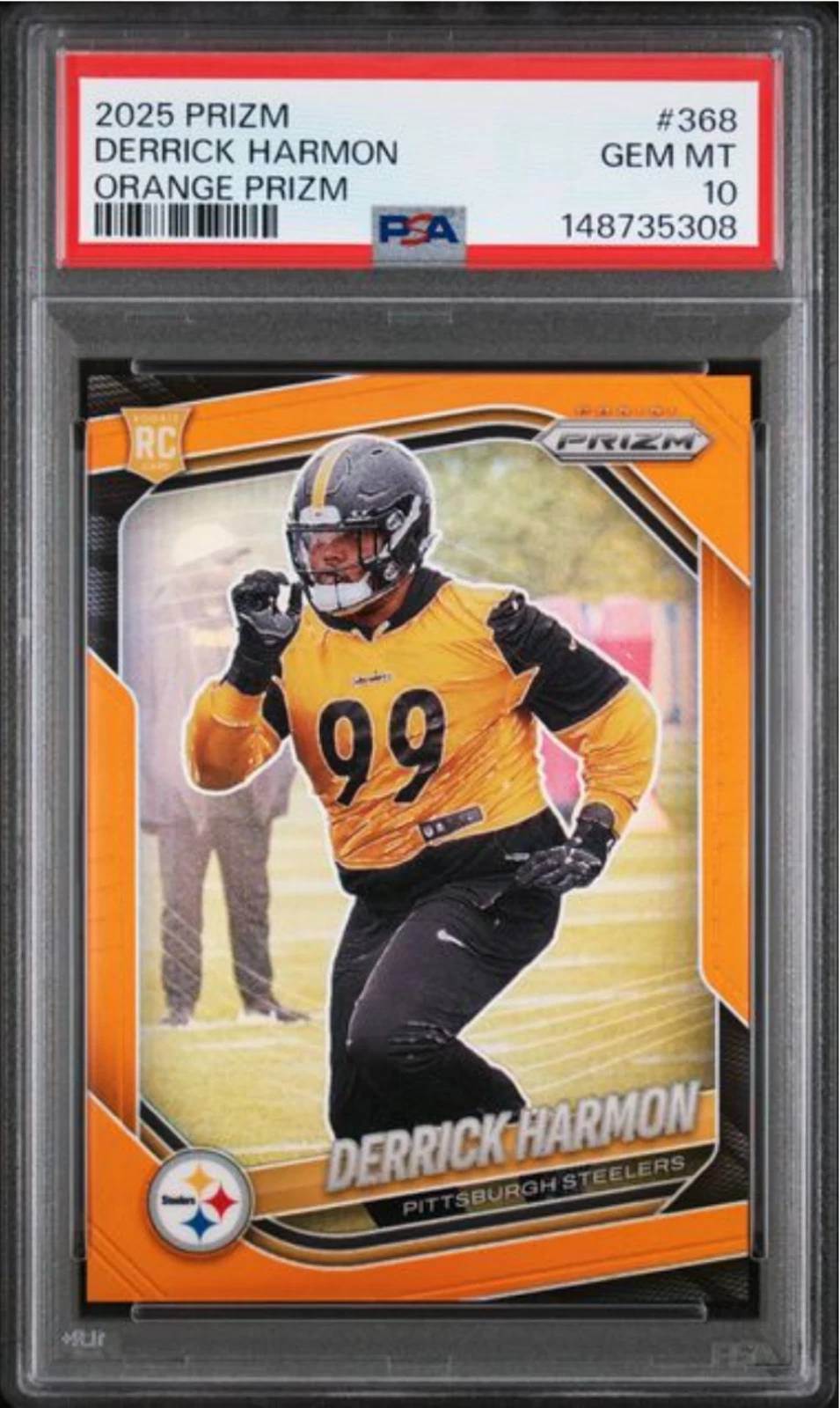 Graded 2205 Prizm Derrick Harmon #368 Orange  /249 Rookie Football Card PSA 10