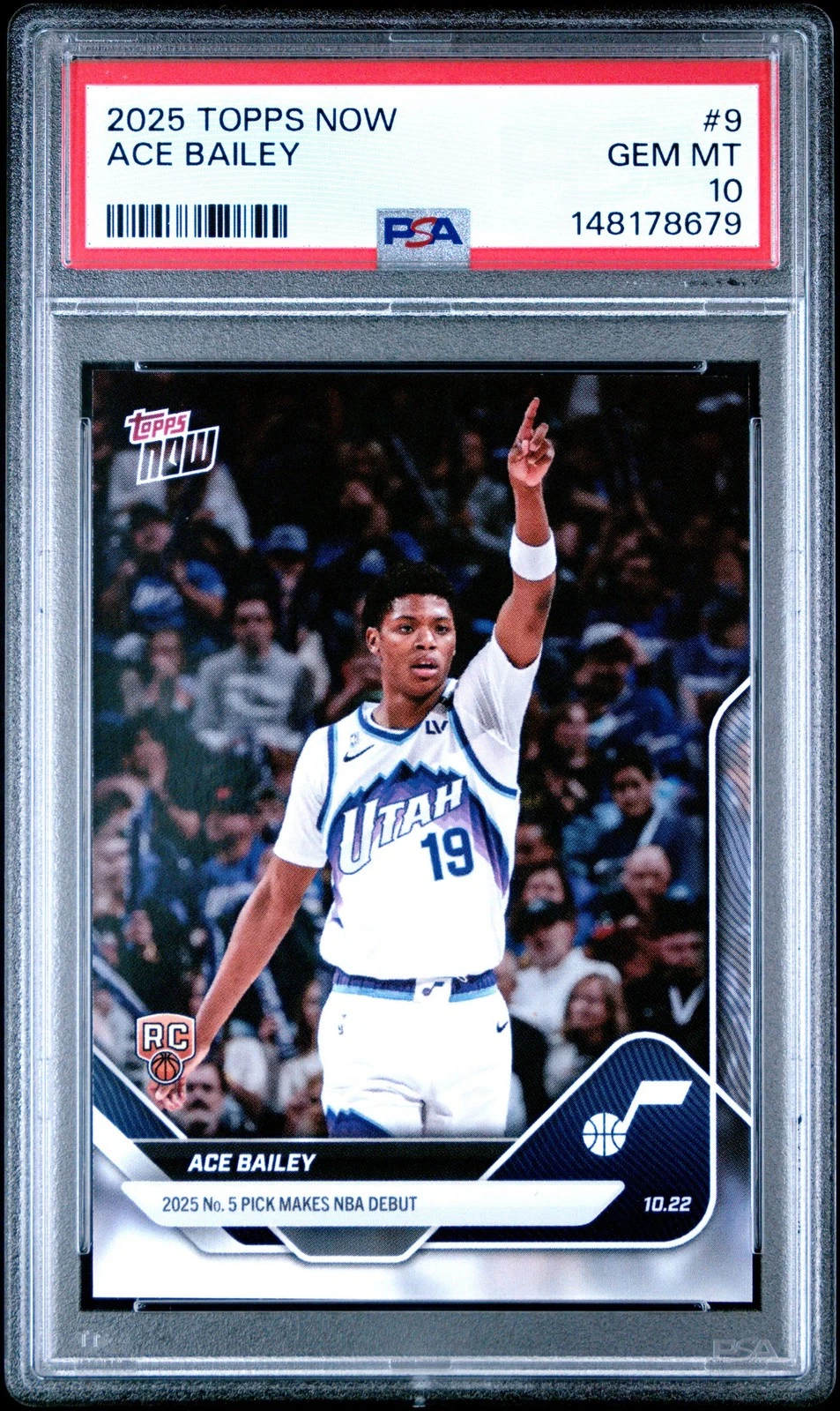 Graded 2025 Topps Now Ace Bailey #9 Rookie RC Basketball Card PSA 10