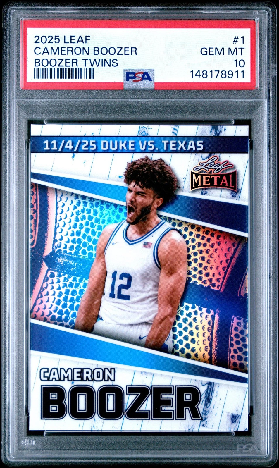 Graded 2025 Leaf Cameron Boozer #1 /439 Rookie Basketball Card PSA 10 Gem Mint