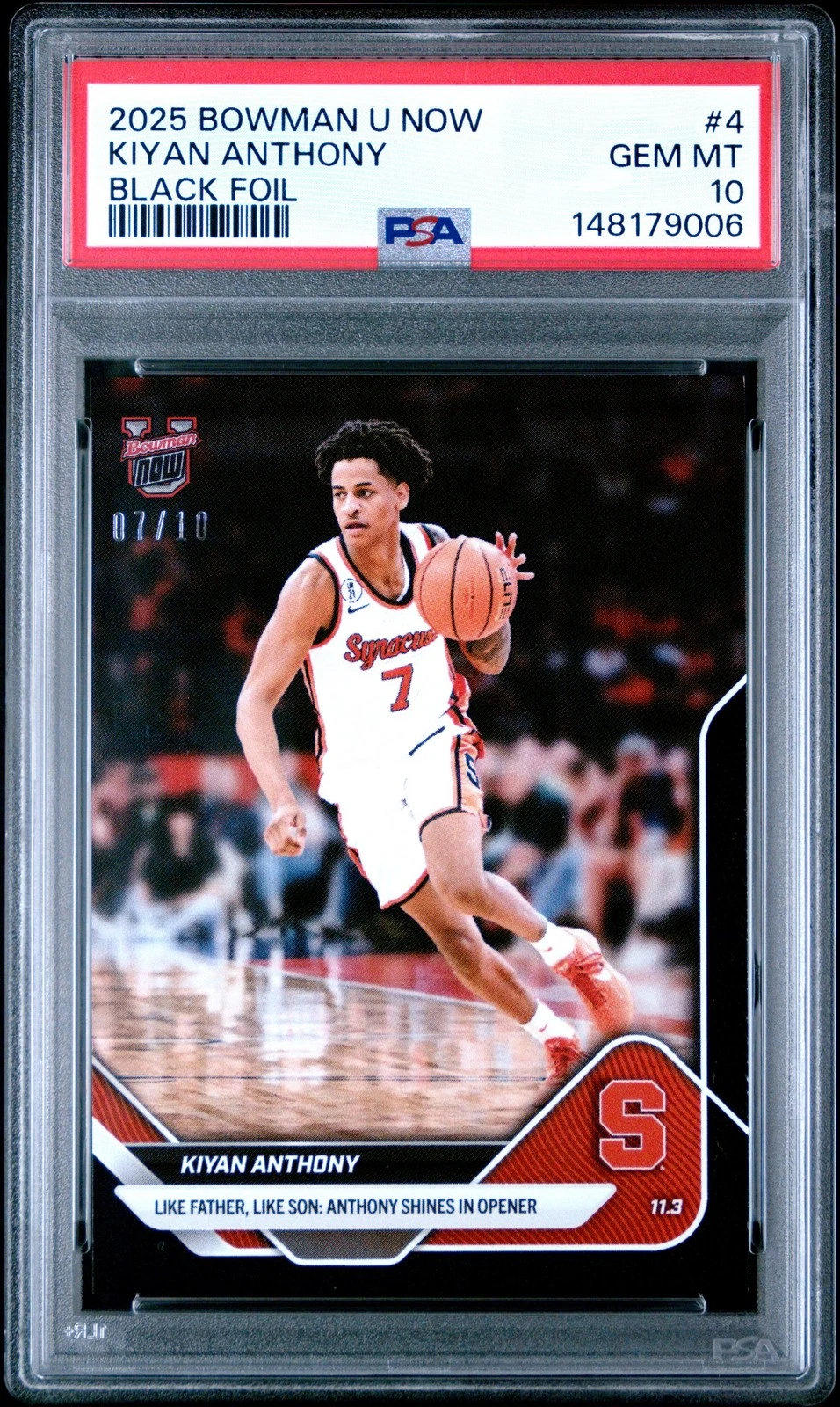 Graded 2025 Bowman U Now Kiyan Anthony 4 Black Foil /10 Rookie Card PSA 10