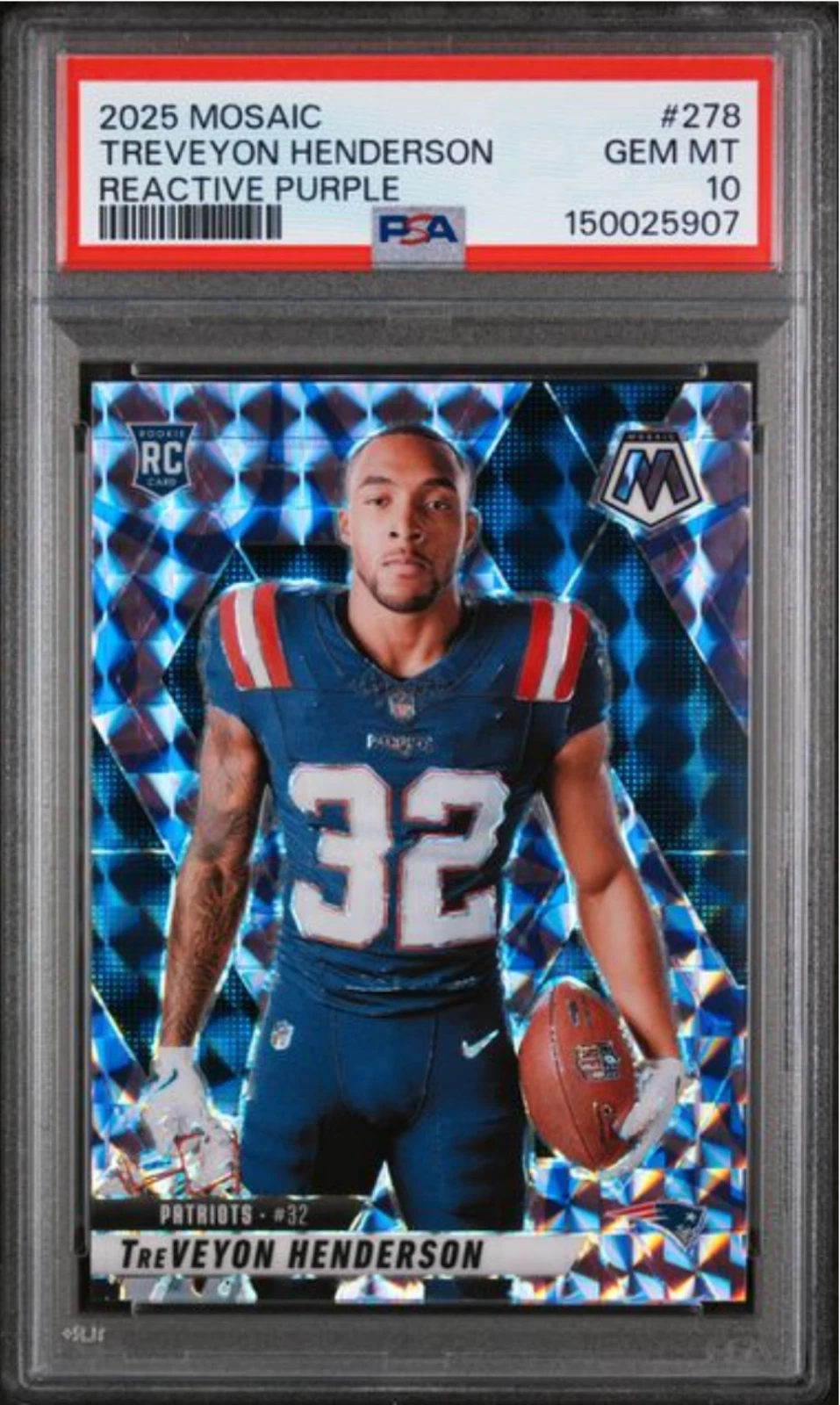 Graded 2025 Mosaic TreVeyon Henderson #278 Purple RC Football Card PSA 10