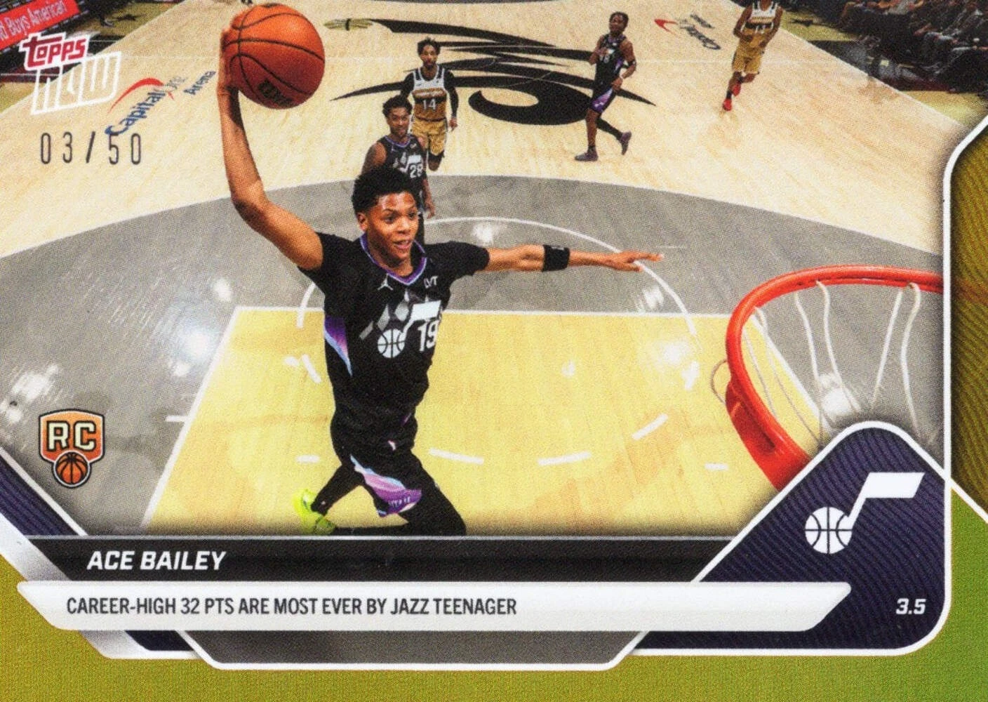 2025 Topps Now Ace Bailey #194 Gold /50 Utah Jazz Rookie RC Basketball Card