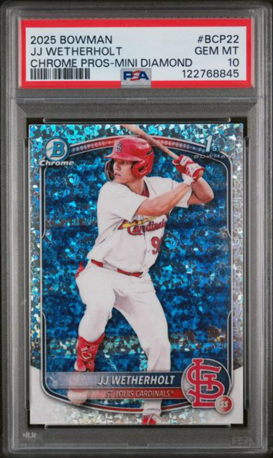 Graded 2025 Bowman JJ Wetherholt #BCP22 Chrome Mini Diamond Rookie Card PSA 10
