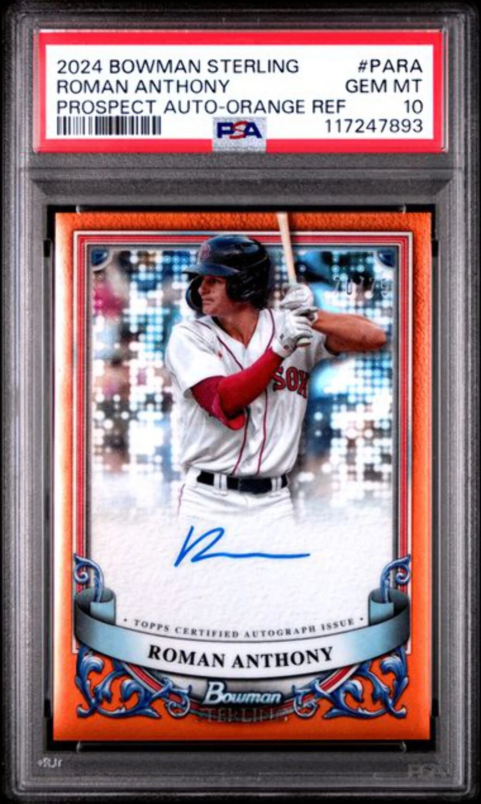 Graded 2024 Sterling Roman Anthony #PARA /75 Orange REF Auto Rookie Card PSA 10