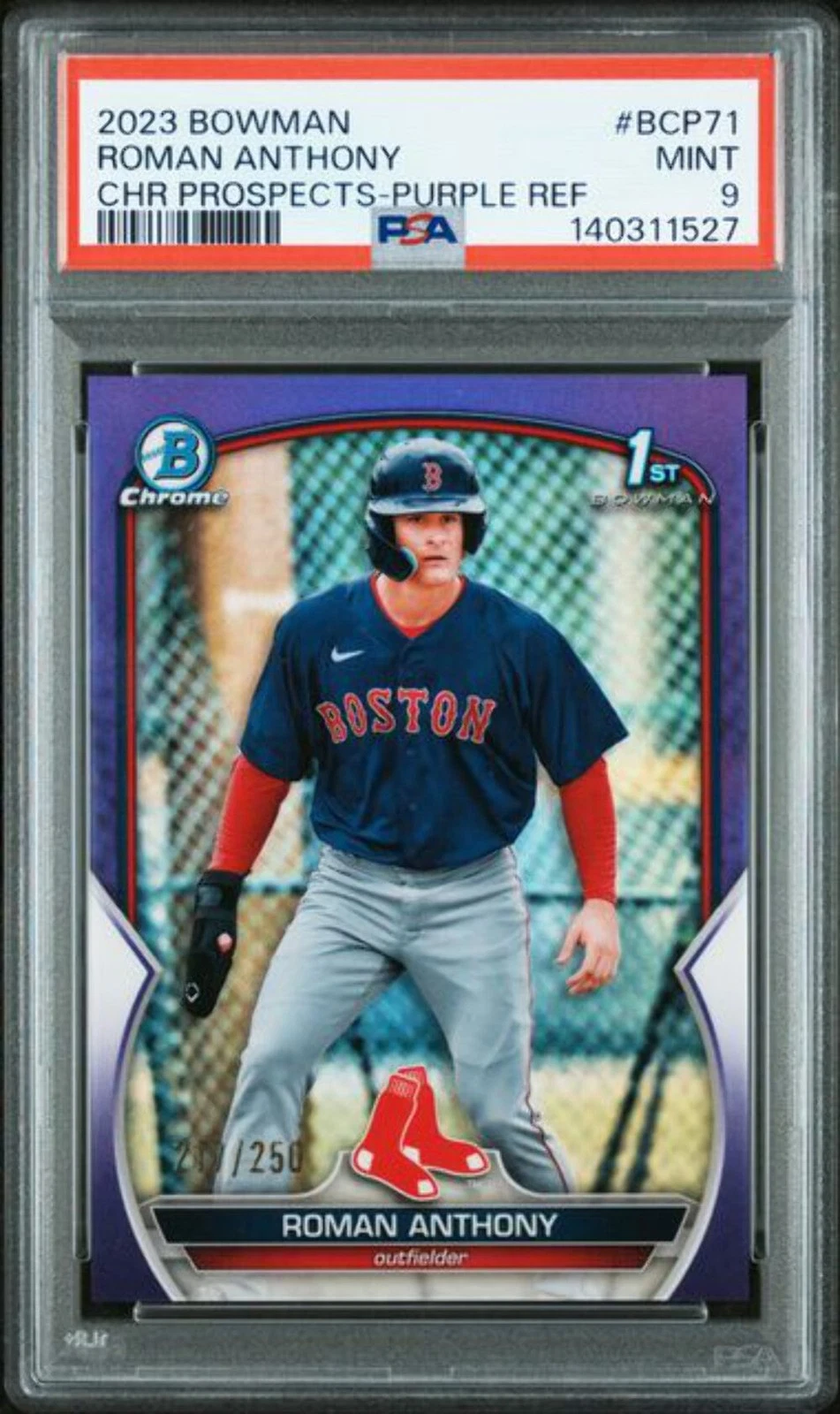 Graded 2023 Bowman Roman Anthony #BCP71 /250 Chrome Purple REF Rookie Card PSA 9